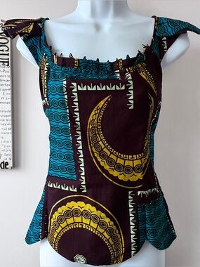 African Handmade Festival Cotton Ankara Print Sleeveless Top Size M